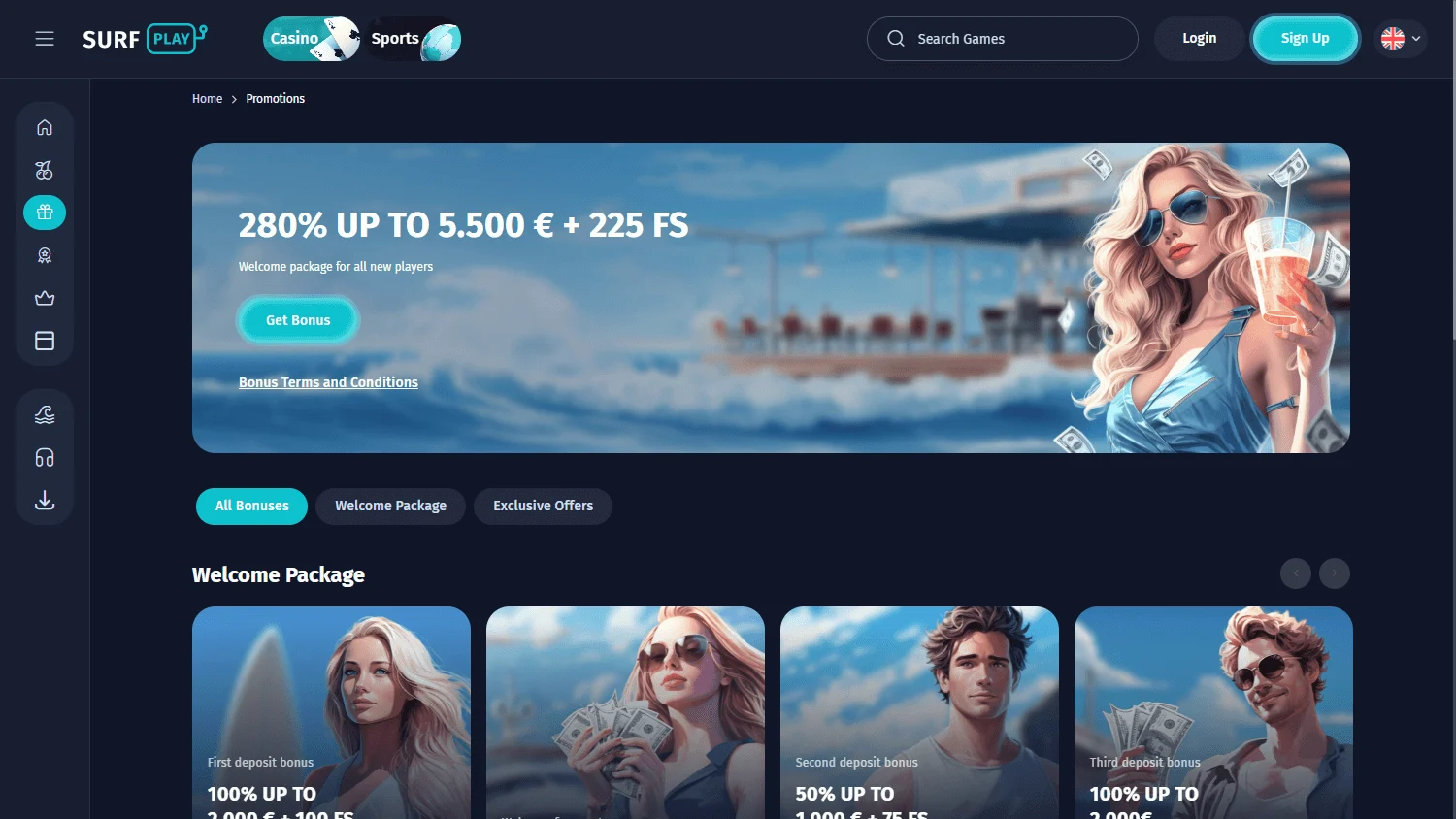 Surfplay Casino desktop promotions interface