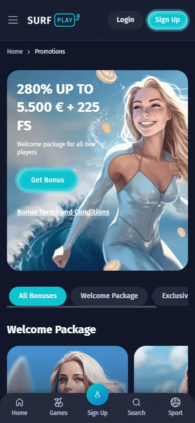 Surfplay Casino mobile promotions interface